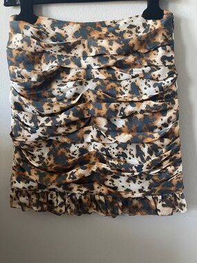 New York & Company Collection Brown Black Leopard Ruffle Ruched Mini Skirt